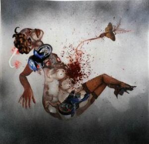 Untitled mixed media painting and collage on vellum (2004) by Wangechi Mutu.